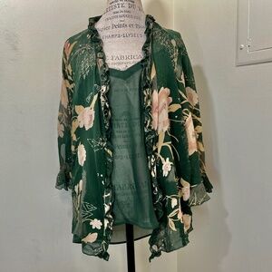 PC & CO Floral Emerald Silk Blouse set Plus Size 20W - absolutely gorgeous!